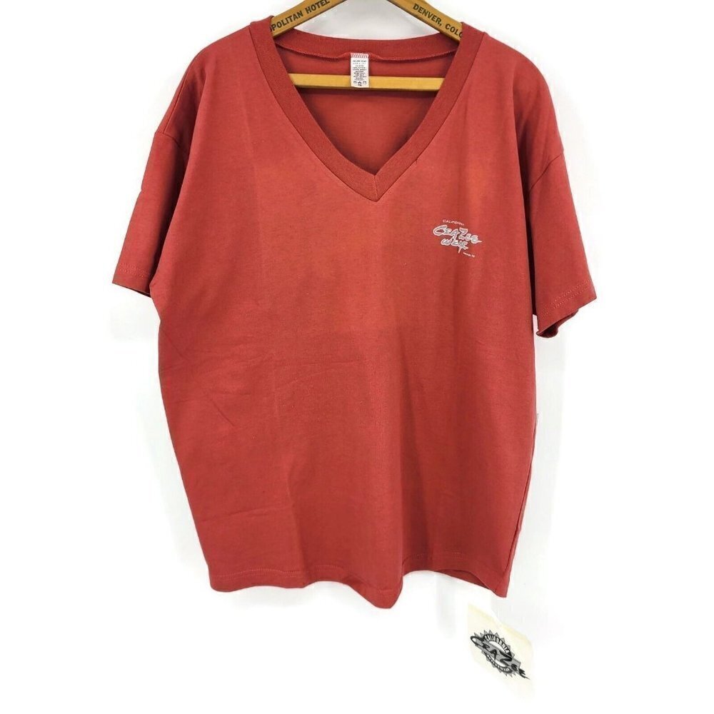 VTG 90s Deadstock Crazee Wear V Neck T-Shirt Mens XS Rust Gym Wear USA CCW